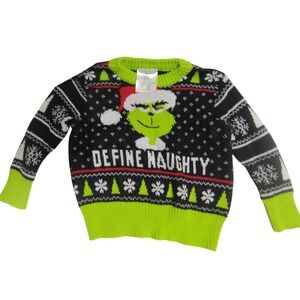 Kids 12M Grinch‎ "Define Naughty" Christmas Sweater Ugly Holiday Green Black